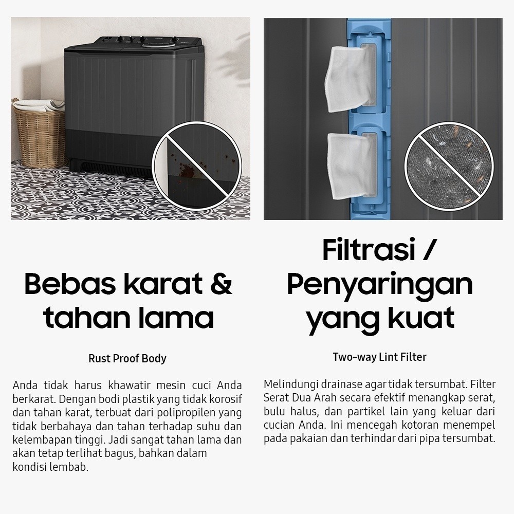 Samsung WT16 Twin Tub dengan Air Turbo, 16kg - WT16B5240BA/SE