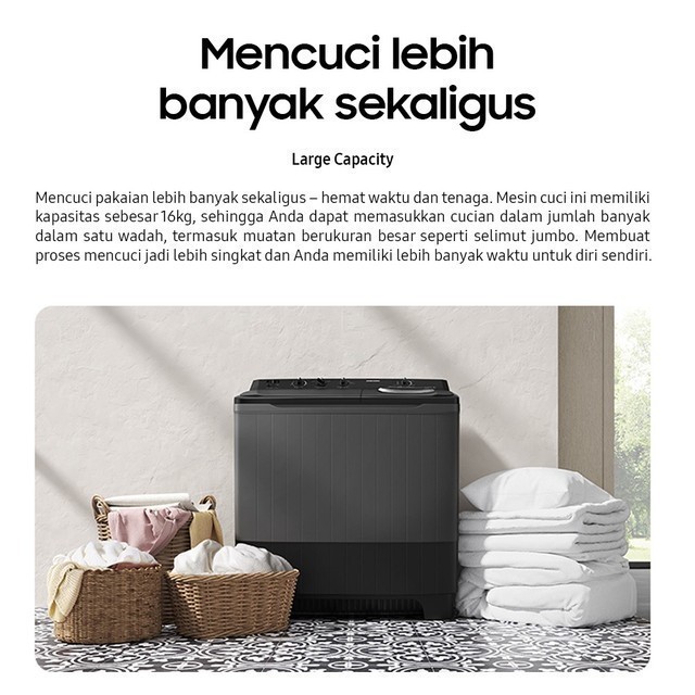 Samsung WT16 Twin Tub dengan Air Turbo, 16kg - WT16B5240BA/SE