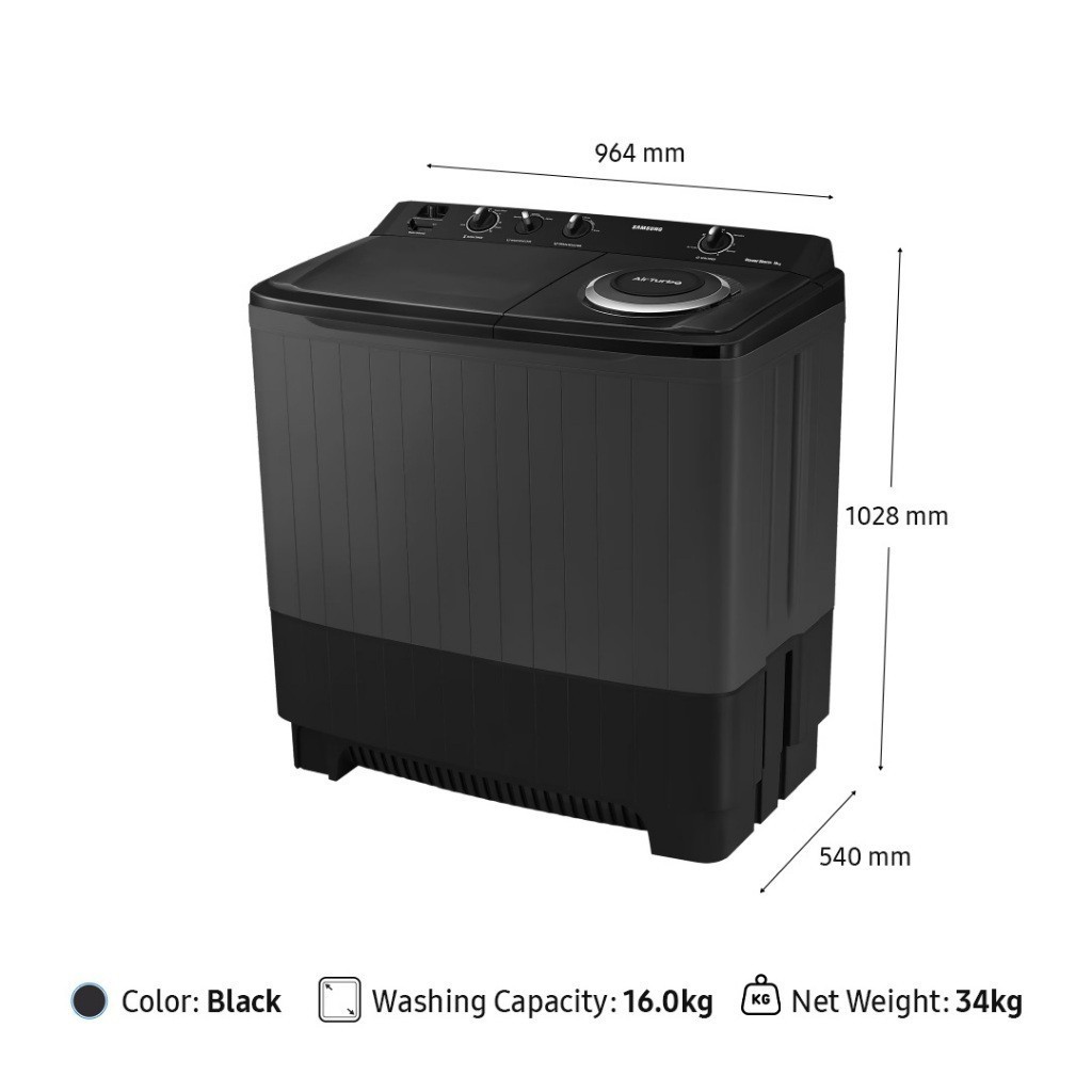 Samsung WT16 Twin Tub dengan Air Turbo, 16kg - WT16B5240BA/SE