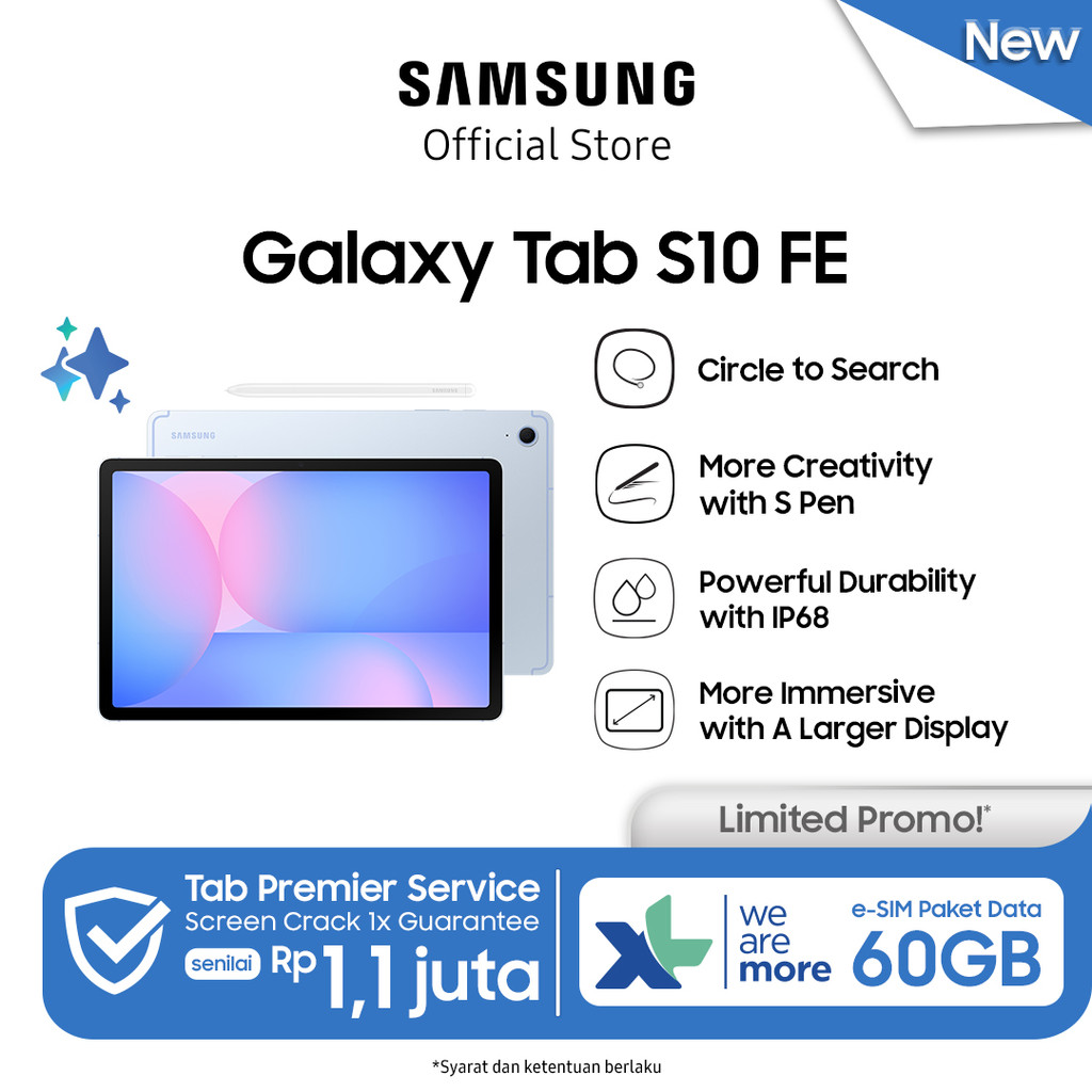 Samsung Galaxy Tab S10 FE 8GB/128GB - Blue | Tablet AI | Galaxy AI | Layar besar