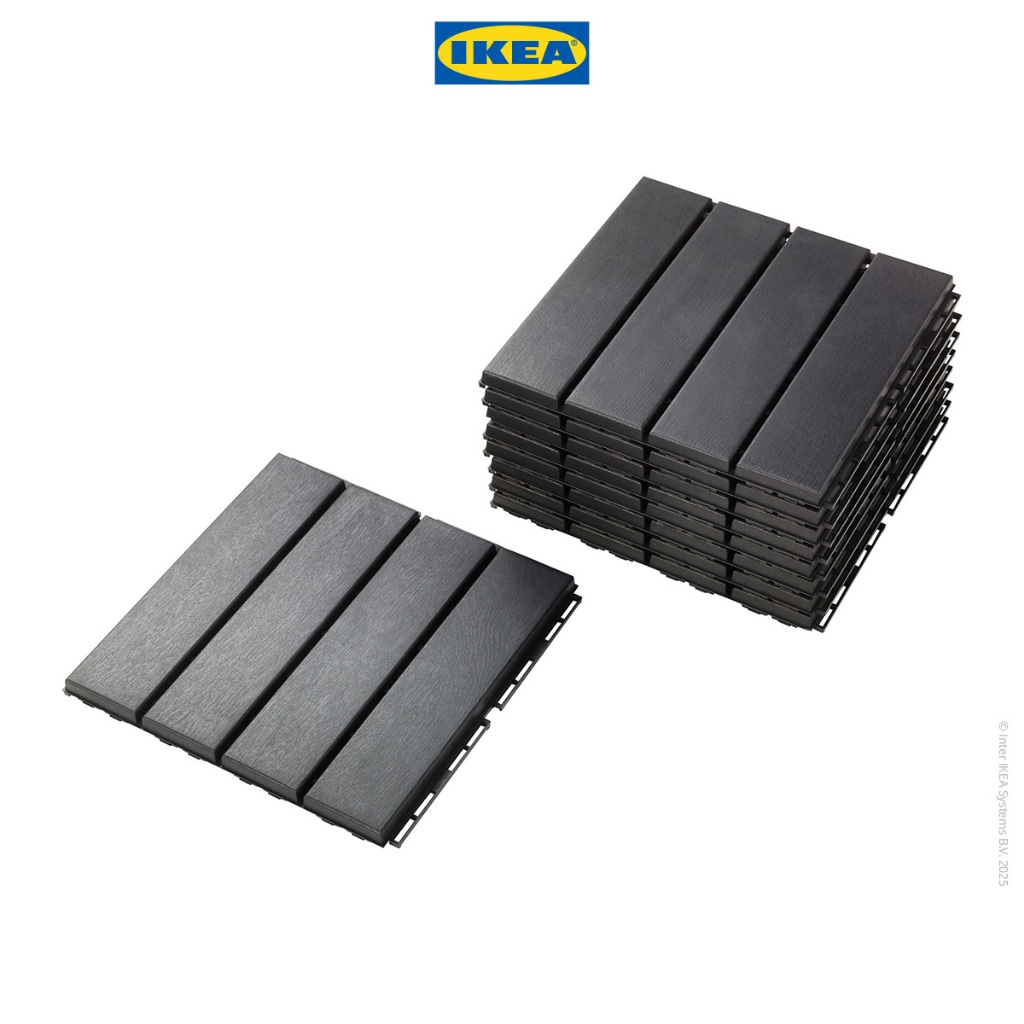IKEA RUNNEN Lantai Dek/ Decking Tile Indoor Outdoor Bongkar Pasang Abu-Abu Tua 30x30cm Isi 9Pcs