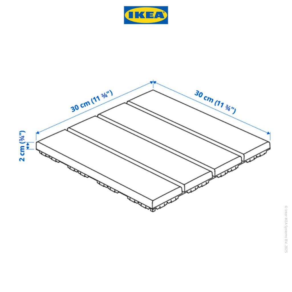 IKEA RUNNEN Lantai Dek/ Decking Tile Indoor Outdoor Bongkar Pasang Abu-Abu Tua 30x30cm Isi 9Pcs