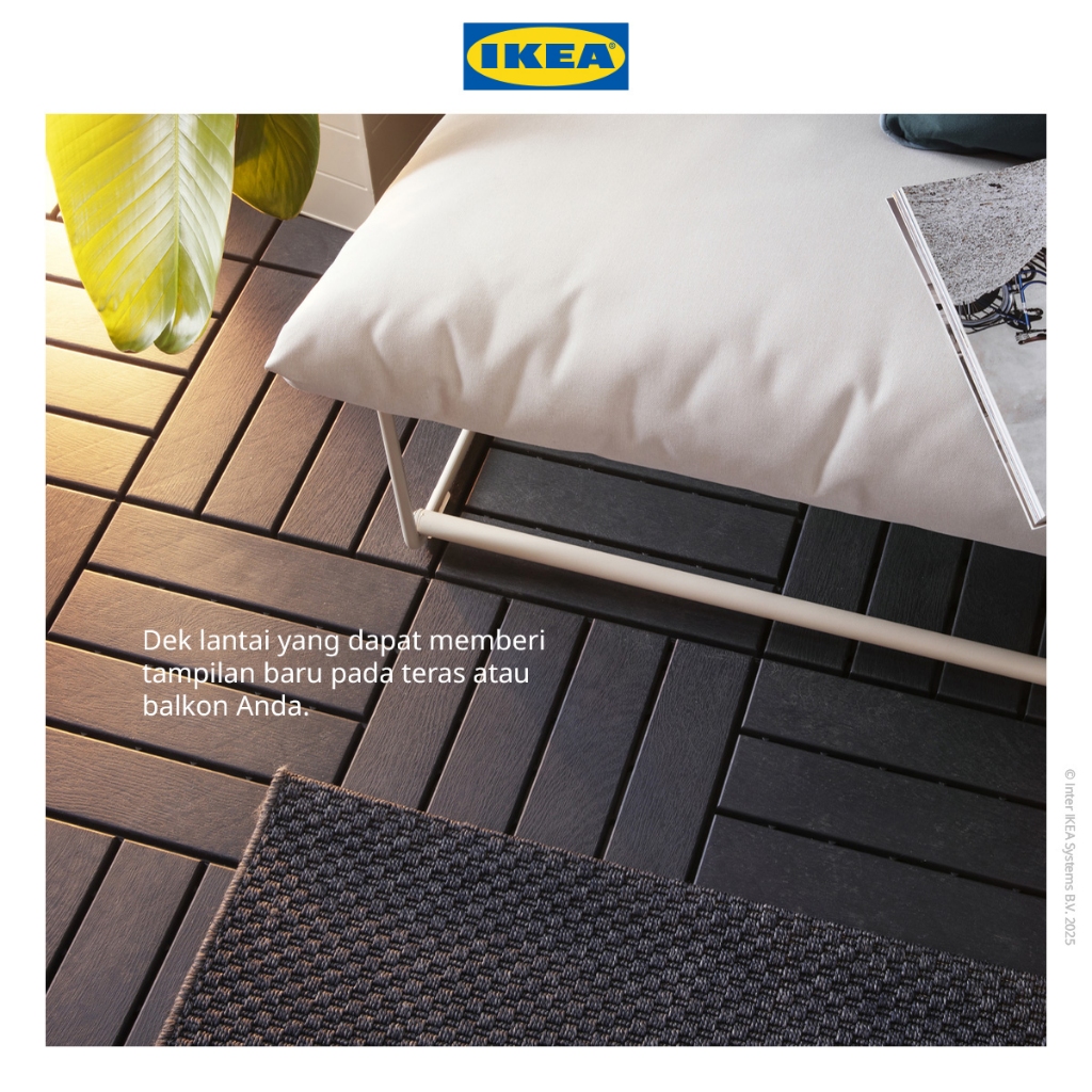IKEA RUNNEN Lantai Dek/ Decking Tile Indoor Outdoor Bongkar Pasang Abu-Abu Tua 30x30cm Isi 9Pcs