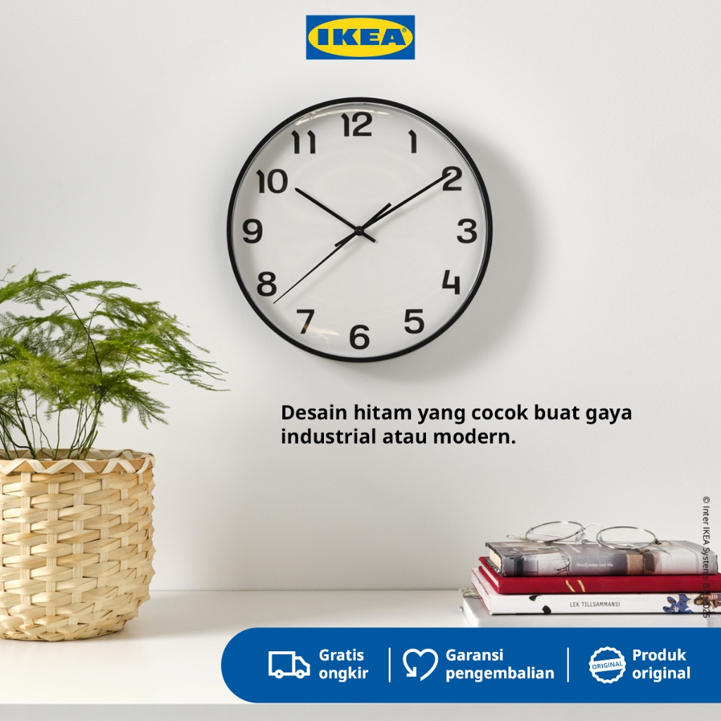 IKEA PLUTTIS Jam Dinding Klasik Voltase Rendah 28cm - Hitam