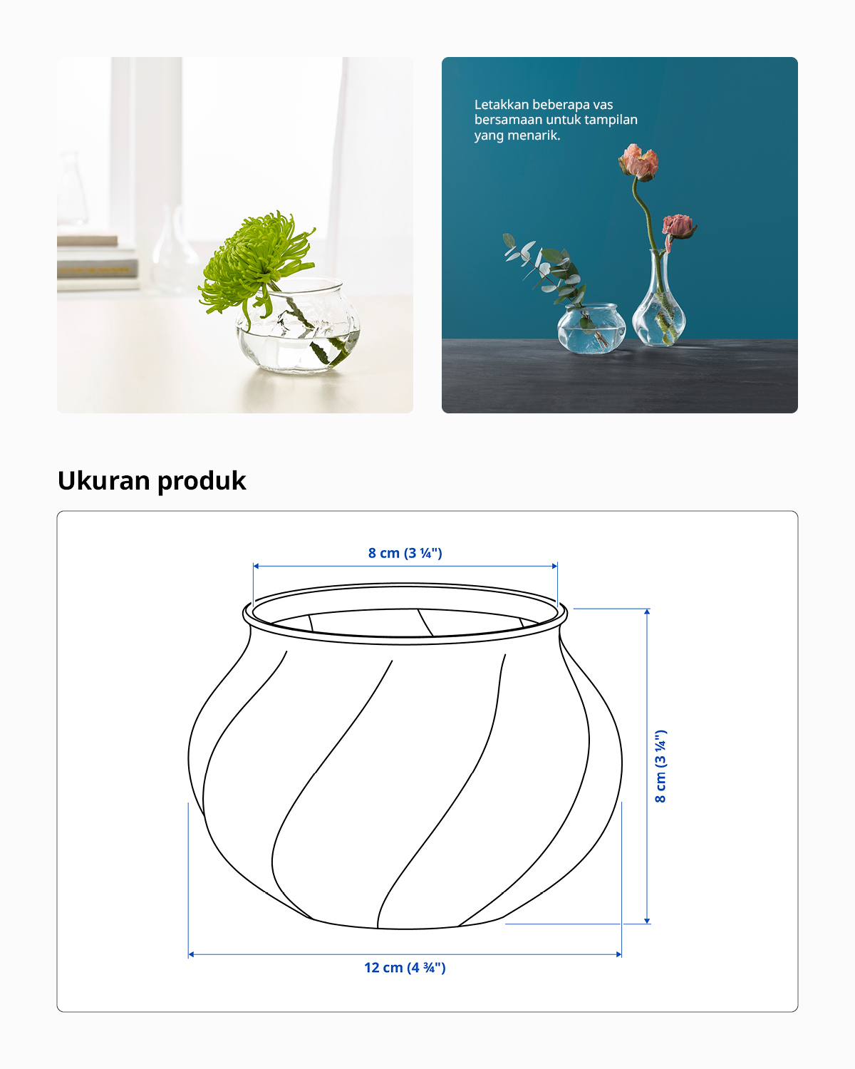 IKEA VILJESTARK Vas Bunga Kaca Dekorasi Kamar Diameter 8cm