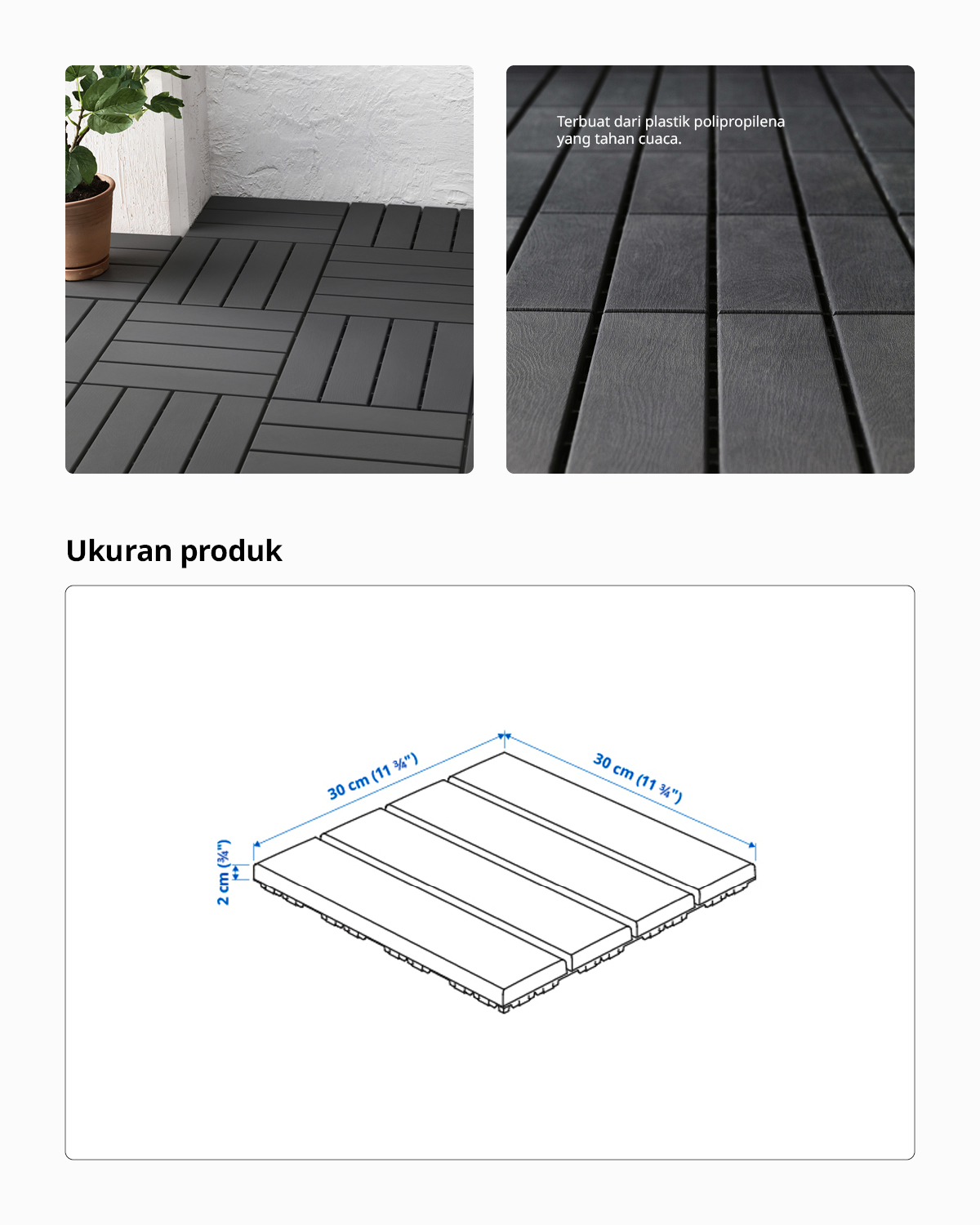 IKEA RUNNEN Lantai Dek/ Decking Tile Indoor Outdoor Bongkar Pasang Abu-Abu Tua 30x30cm Isi 9Pcs