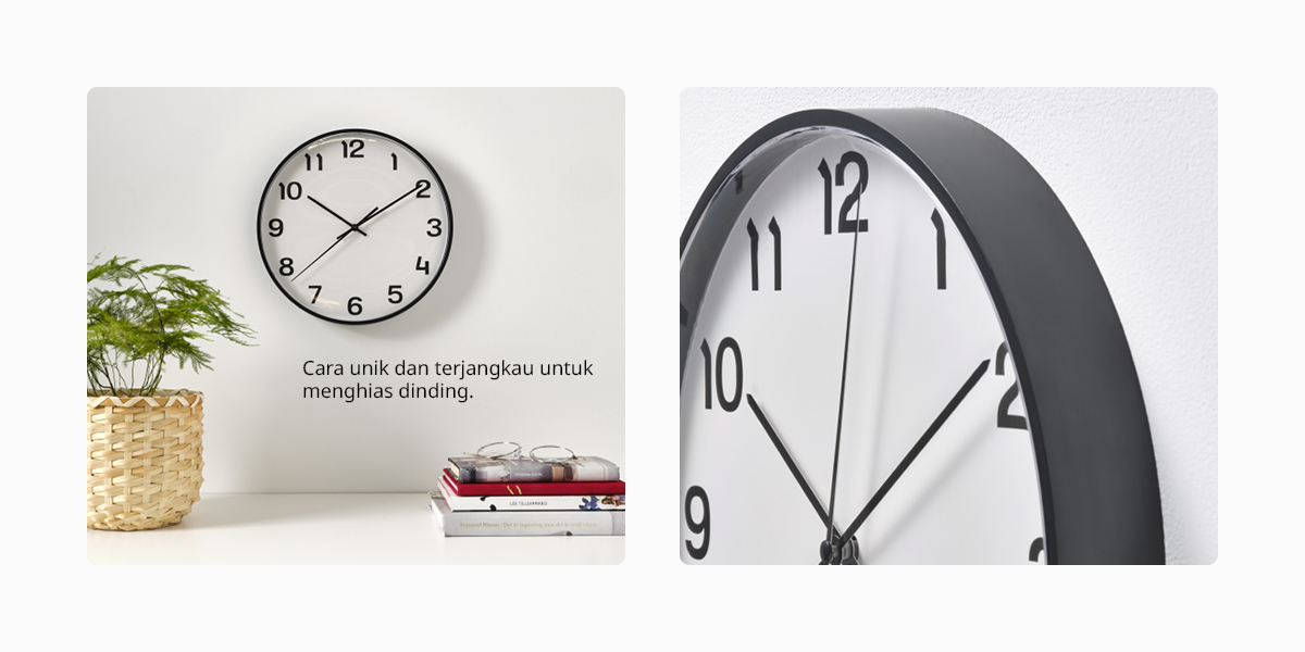 IKEA PLUTTIS Jam Dinding Klasik Voltase Rendah 28cm - Hitam